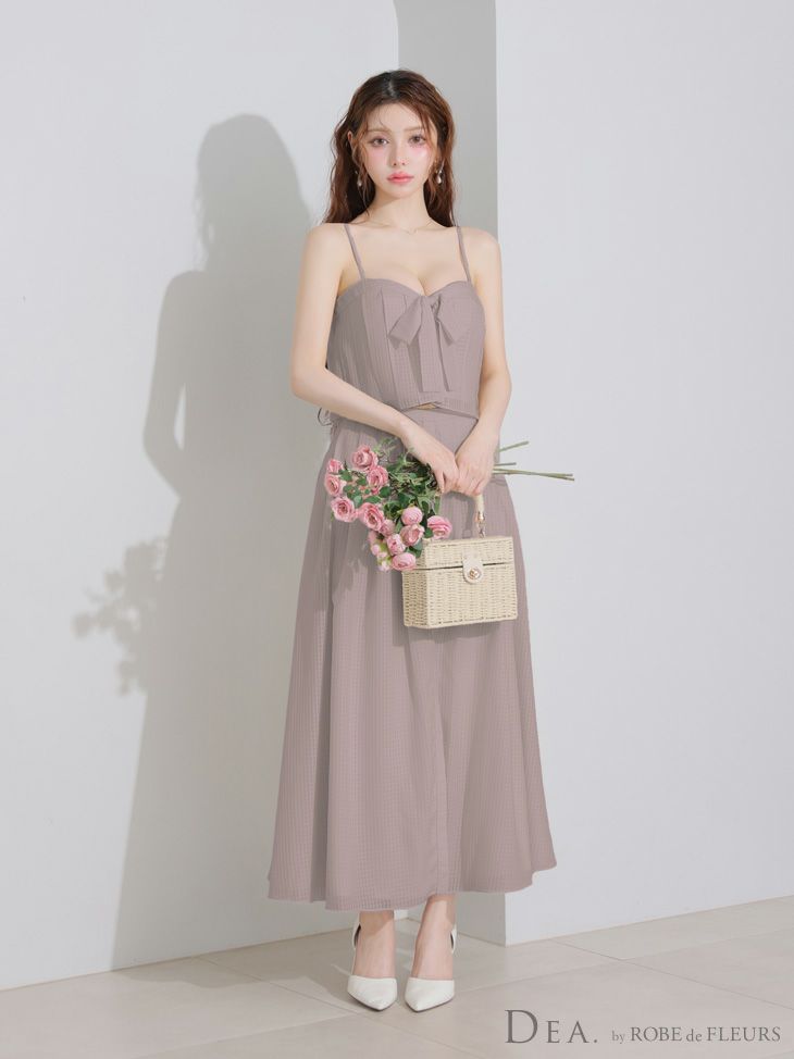 DEA. ディア バイ ローブドフルール バストリボンスリットフレアセットアップフレアロングキャバドレス de3929