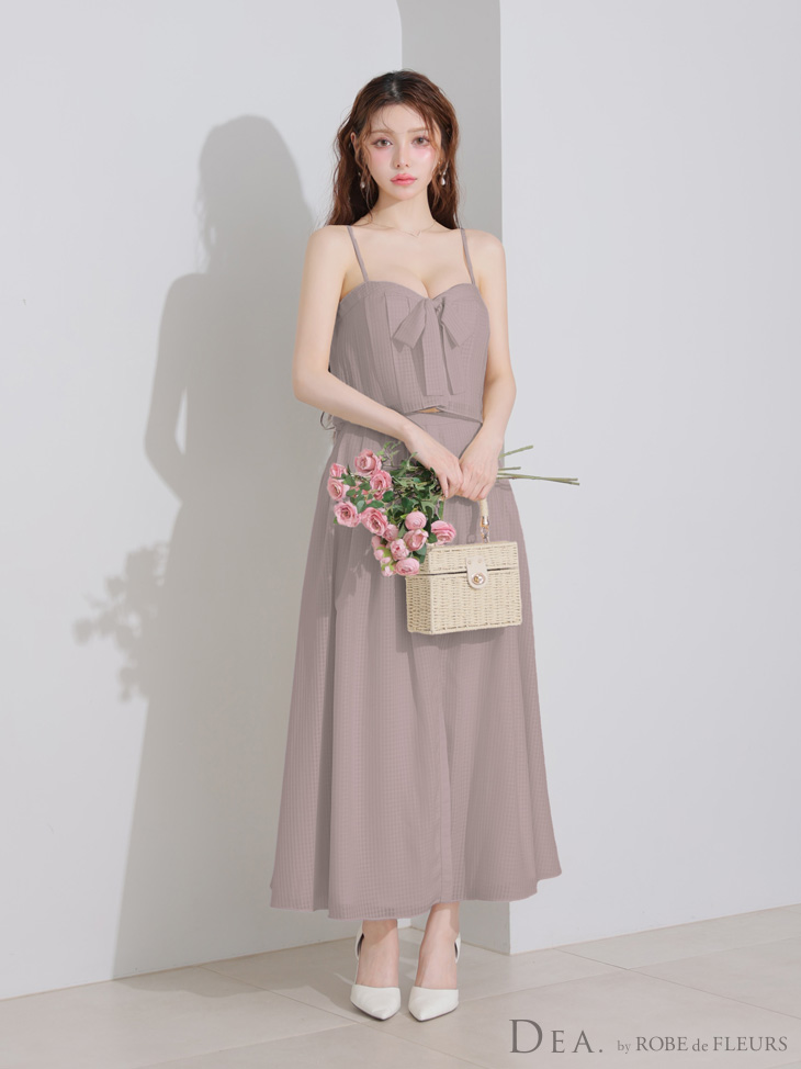DEA. ディア バイ ローブドフルール バストリボンスリットフレアセットアップフレアロングキャバドレス de3929