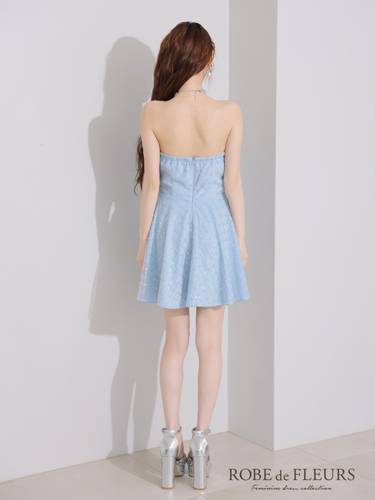 ROBE de FLEURS ローブドフルール ビジューホルターラメニットフレアミニキャバドレス fm4313