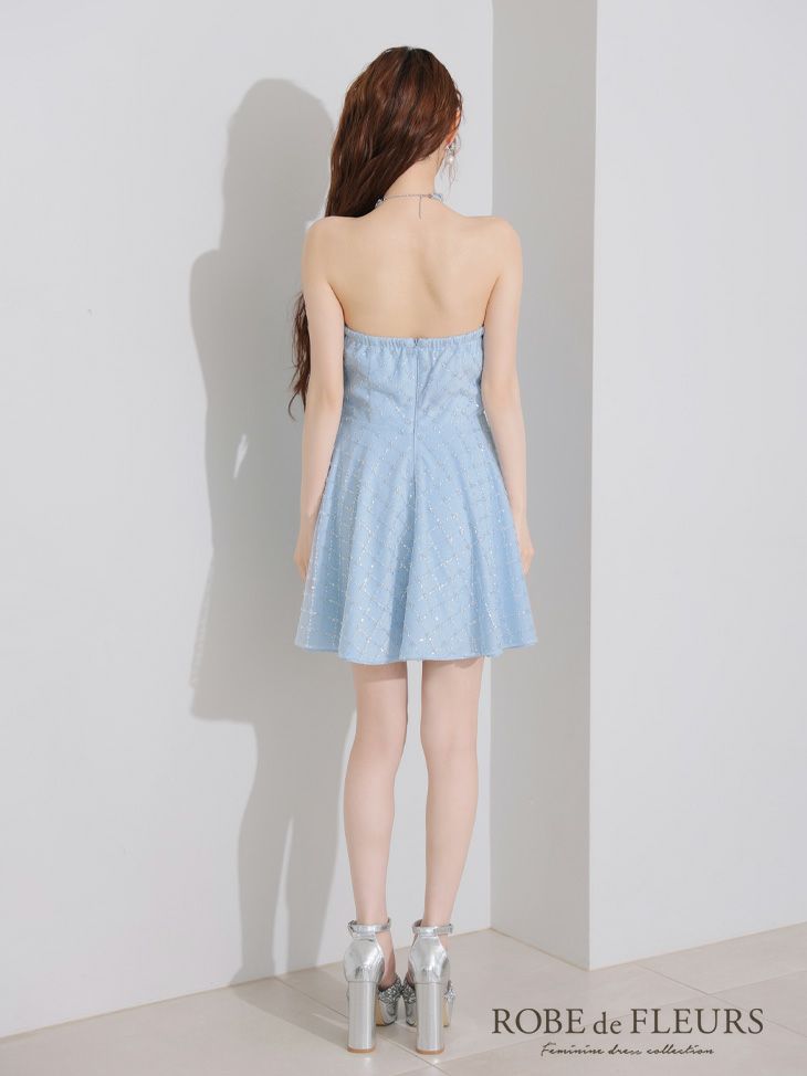 ROBE de FLEURS ローブドフルール ビジューホルターラメニットフレアミニキャバドレス fm4313