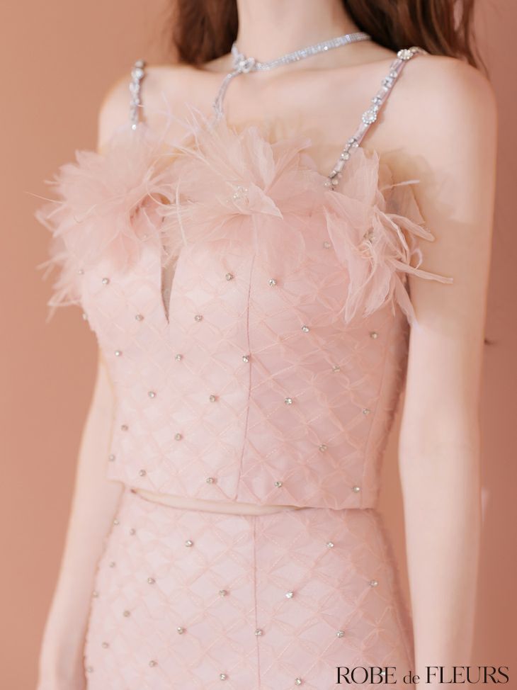 ROBE de FLEURS ローブドフルール フラワーモチーフレースビジューセットアップミニキャバドレス fm4210