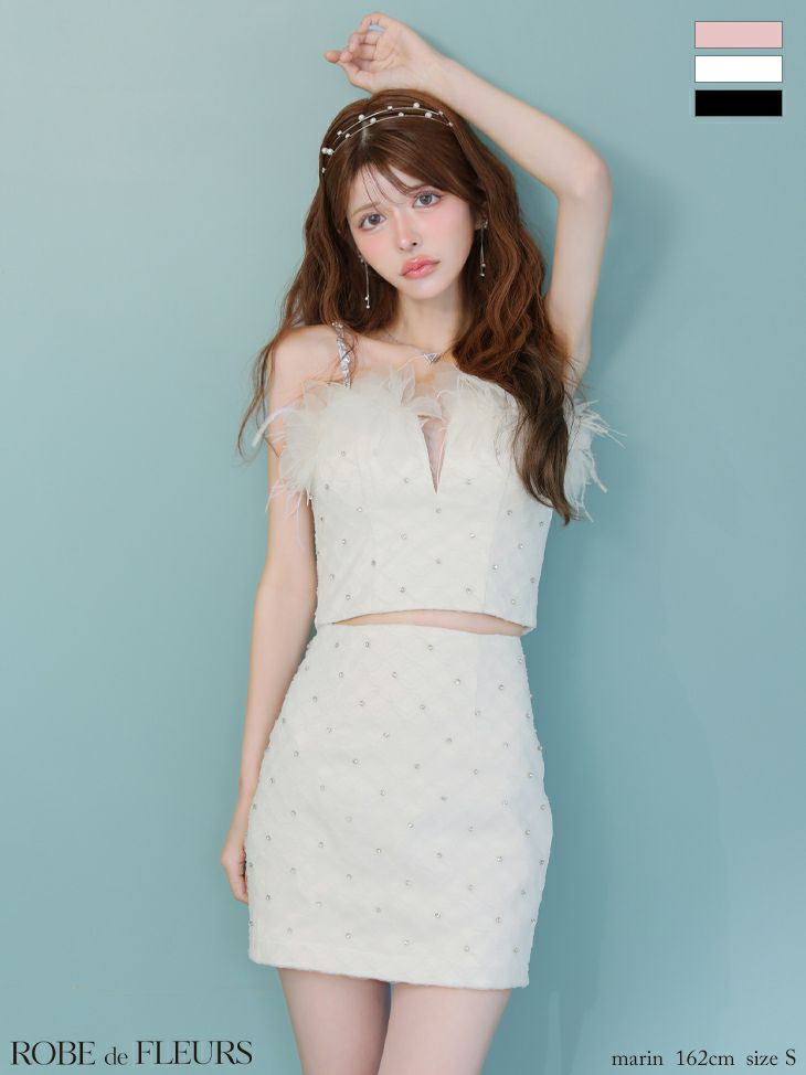 ROBE de FLEURS ローブドフルール フラワーモチーフレースビジューセットアップミニキャバドレス fm4210-c