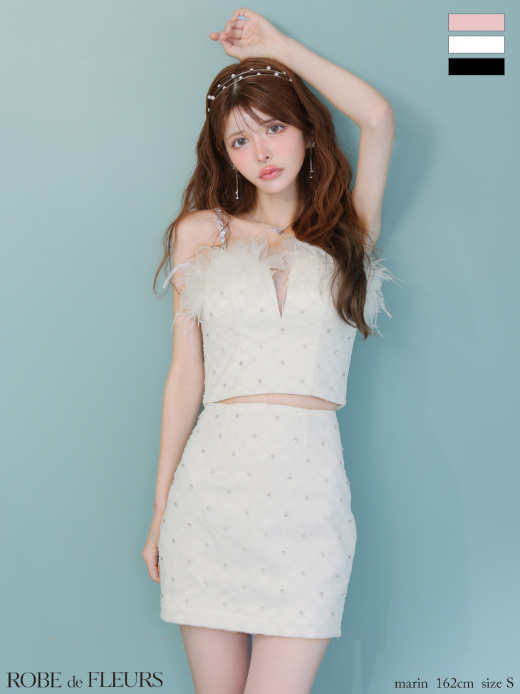 ROBE de FLEURS ローブドフルール フラワーモチーフレースビジューセットアップミニキャバドレス fm4210-c