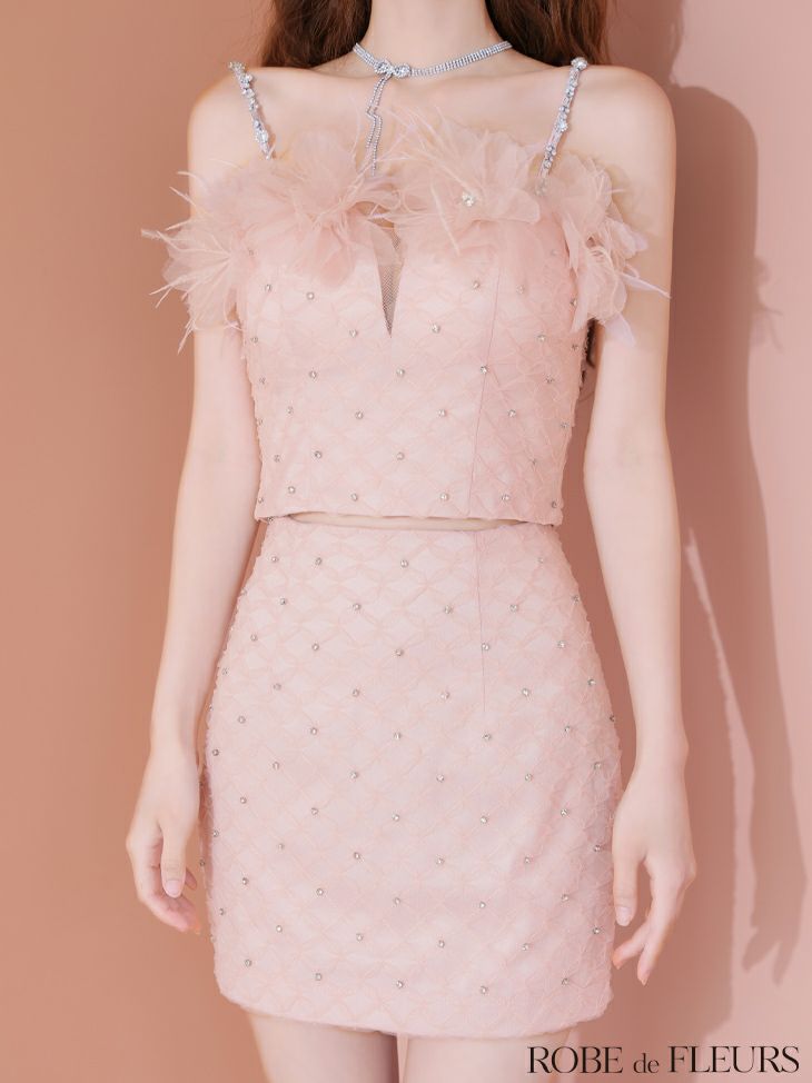 ROBE de FLEURS ローブドフルール フラワーモチーフレースビジューセットアップミニキャバドレス fm4210-c