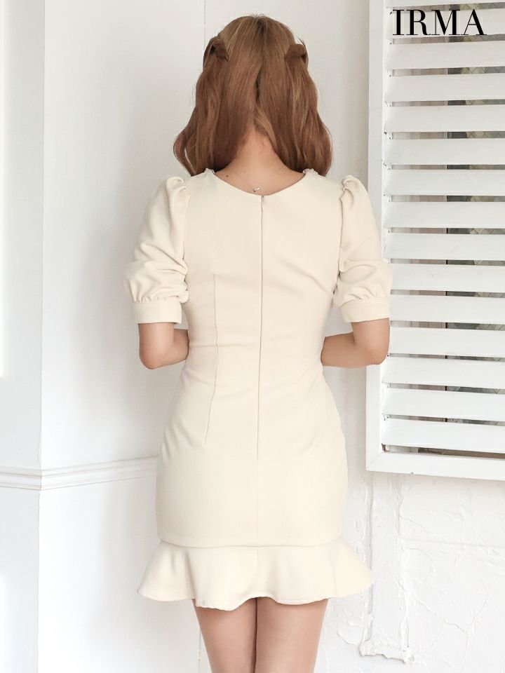 IRMA イルマ フロントジップ/パフスリーブ/ウエストカット/チューリップライン/タイト ミニドレス ワンピース ir51888