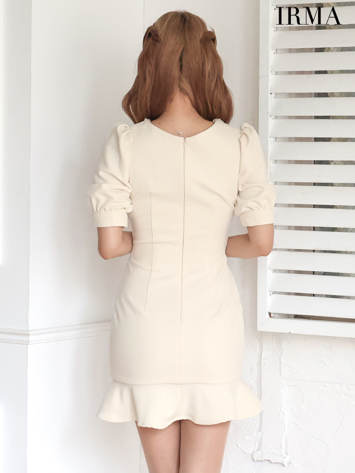 IRMA イルマ フロントジップ/パフスリーブ/ウエストカット/チューリップライン/タイト ミニドレス ワンピース ir51888