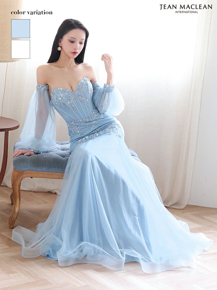 JEAN MACLEAN ジャンマクレーン オフショル/ロングスリーブ/スパンコール刺繍/コルセット/マーメイド/タイト ロングドレス ja51905