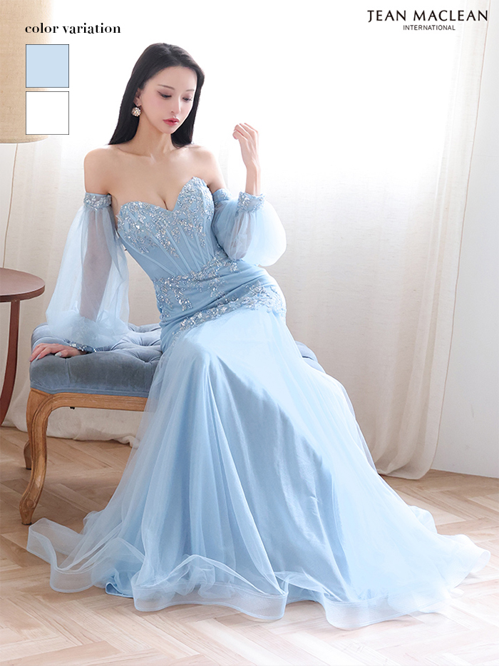 JEAN MACLEAN ジャンマクレーン オフショル/ロングスリーブ/スパンコール刺繍/コルセット/マーメイド/タイト ロングドレス ja51905