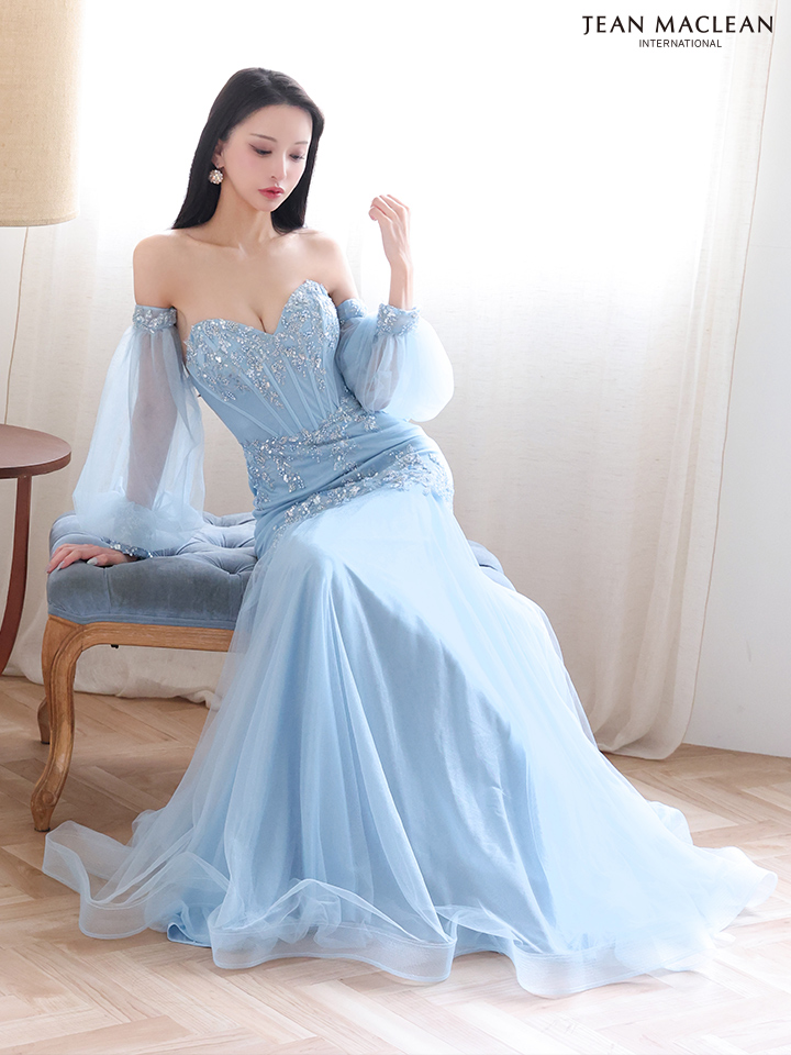 JEAN MACLEAN ジャンマクレーン オフショル/ロングスリーブ/スパンコール刺繍/コルセット/マーメイド/タイト ロングドレス ja51905