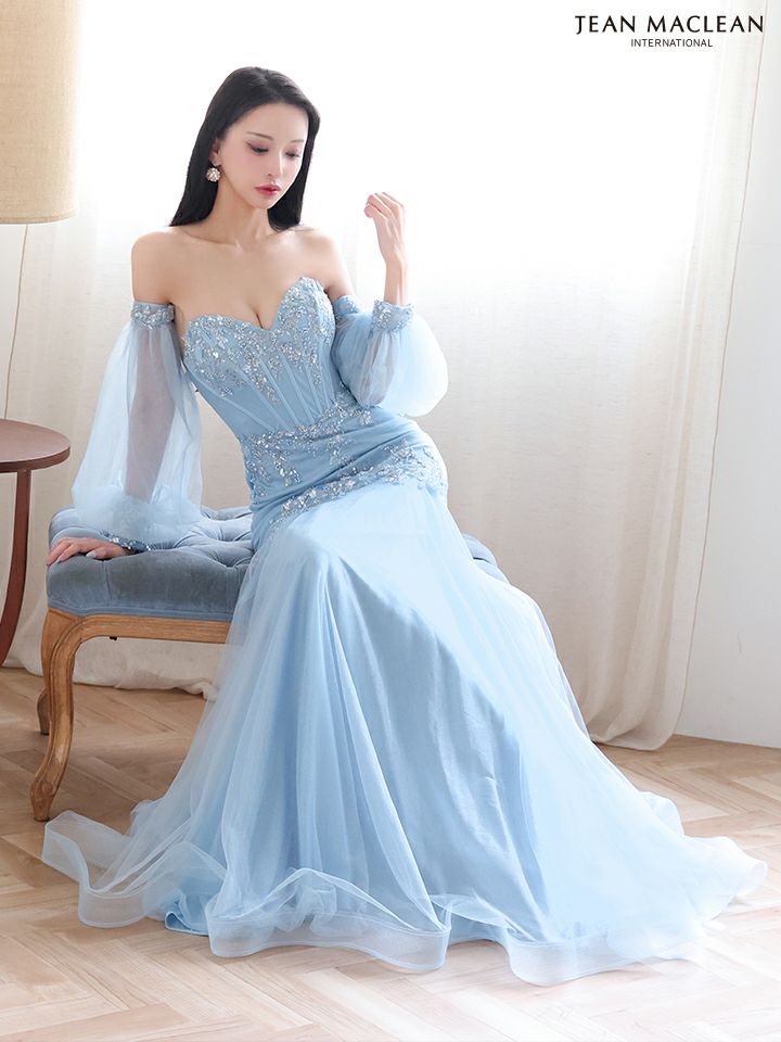 JEAN MACLEAN ジャンマクレーン オフショル/ロングスリーブ/スパンコール刺繍/コルセット/マーメイド/タイト ロングドレス ja51905