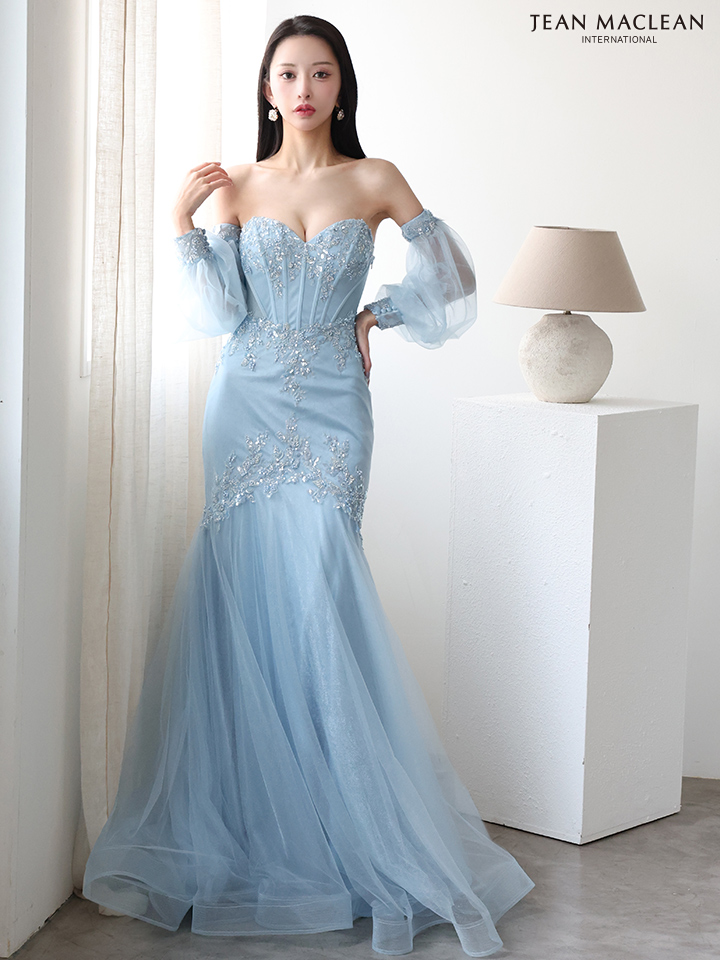 JEAN MACLEAN ジャンマクレーン オフショル/ロングスリーブ/スパンコール刺繍/コルセット/マーメイド/タイト ロングドレス ja51905