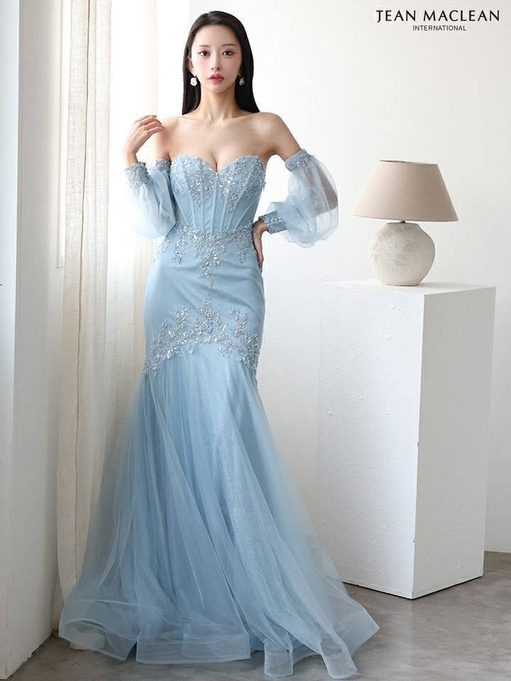 JEAN MACLEAN ジャンマクレーン オフショル/ロングスリーブ/スパンコール刺繍/コルセット/マーメイド/タイト ロングドレス ja51905