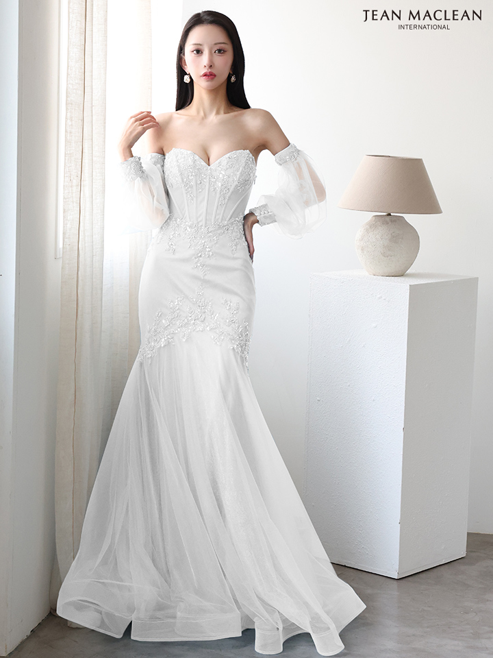 JEAN MACLEAN ジャンマクレーン オフショル/ロングスリーブ/スパンコール刺繍/コルセット/マーメイド/タイト ロングドレス ja51905