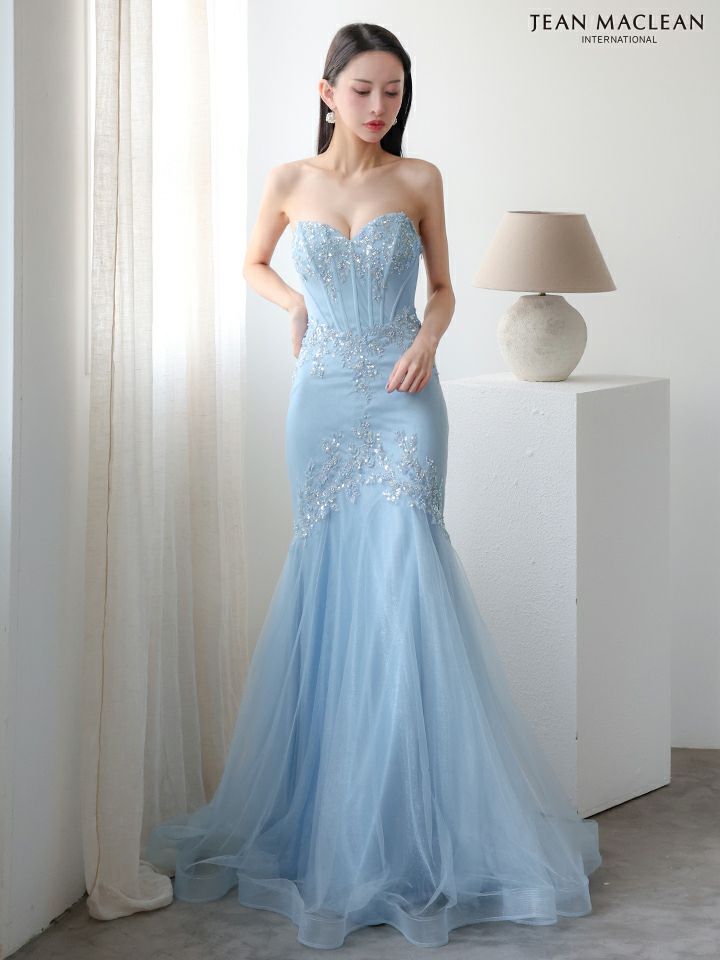 JEAN MACLEAN ジャンマクレーン オフショル/ロングスリーブ/スパンコール刺繍/コルセット/マーメイド/タイト ロングドレス ja51905