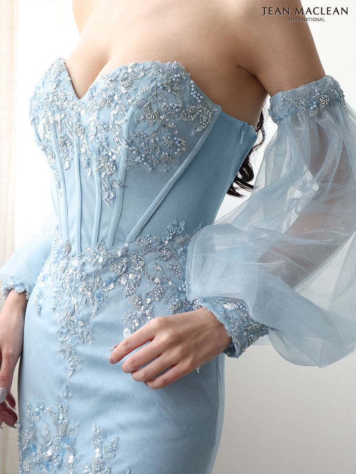 JEAN MACLEAN ジャンマクレーン オフショル/ロングスリーブ/スパンコール刺繍/コルセット/マーメイド/タイト ロングドレス ja51905