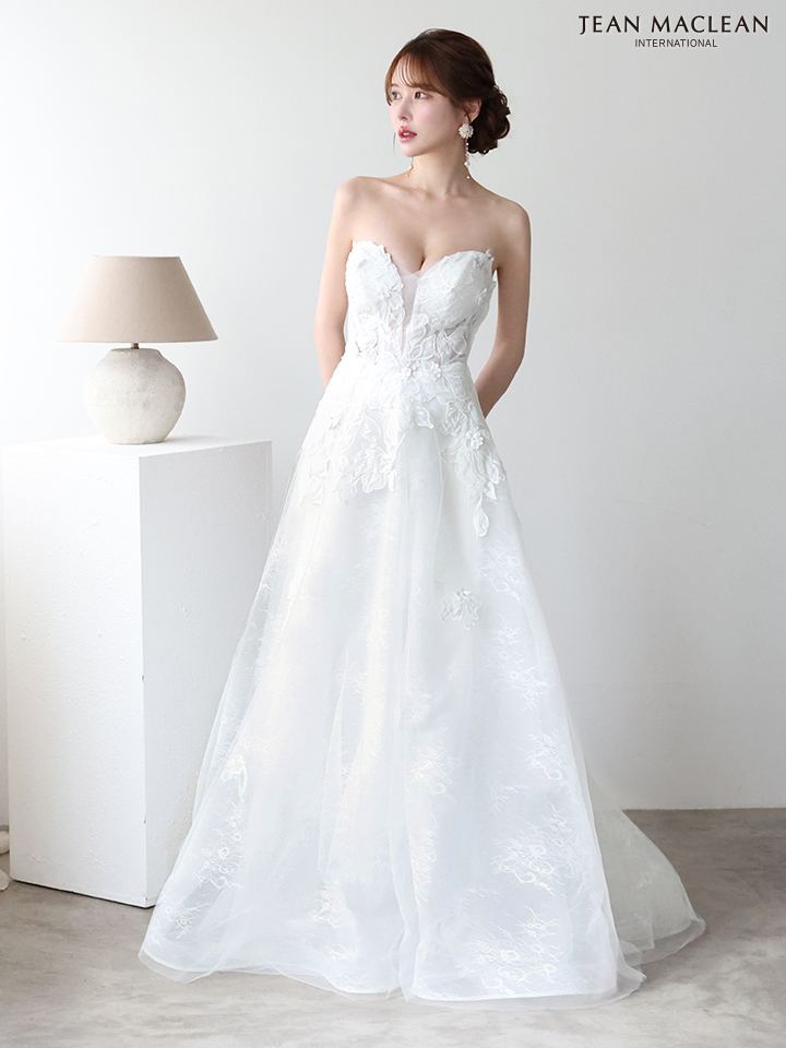 JEAN MACLEAN ジャンマクレーン フラワーコサージュチョーカー付き/ワンカラー/パフスリーブ/刺繍/姫/ロングドレス ja51906