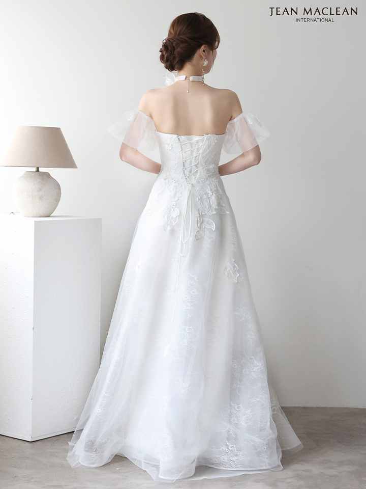 JEAN MACLEAN ジャンマクレーン フラワーコサージュチョーカー付き/ワンカラー/パフスリーブ/刺繍/姫/ロングドレス ja51906