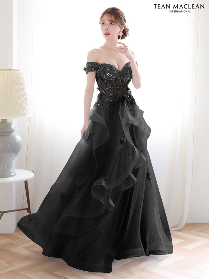 JEAN MACLEAN ジャンマクレーン 立体フラワーモチーフ/オフショル/ウェーブチュール/姫/ロングドレス ja51907