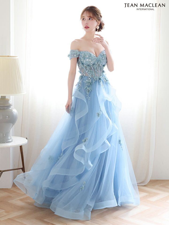 JEAN MACLEAN ジャンマクレーン 立体フラワーモチーフ/オフショル/ウェーブチュール/姫/ロングドレス ja51907