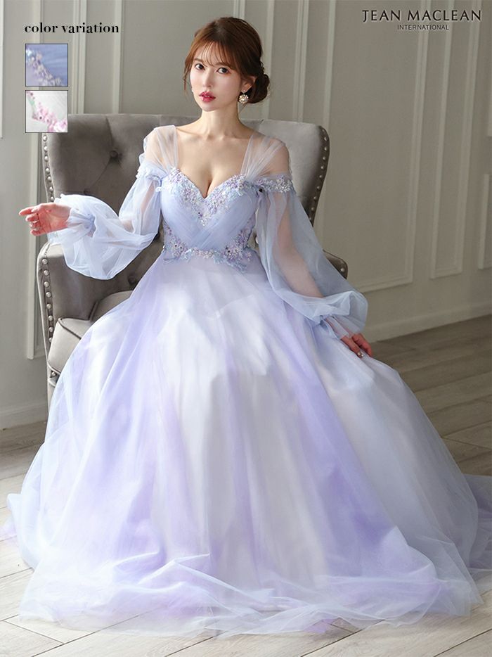 JEAN MACLEAN ジャンマクレーン ヴェールスリーブ/フラワービーズ刺繍/姫/ロングドレス ja51908