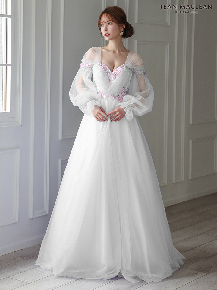 JEAN MACLEAN ジャンマクレーン ヴェールスリーブ/フラワービーズ刺繍/姫/ロングドレス ja51908
