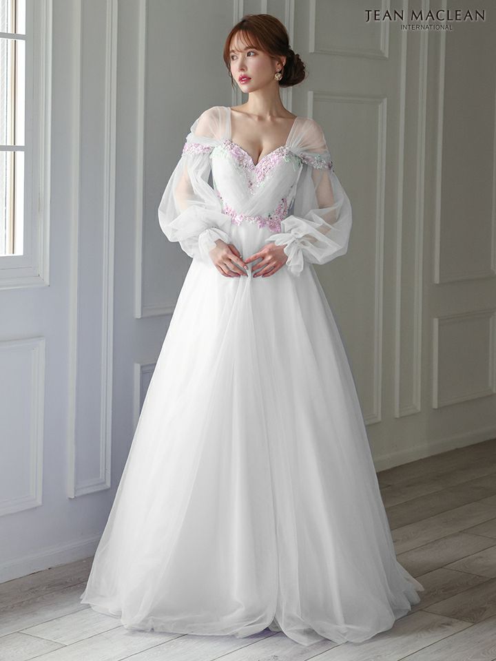 JEAN MACLEAN ジャンマクレーン ヴェールスリーブ/フラワービーズ刺繍/姫/ロングドレス ja51908