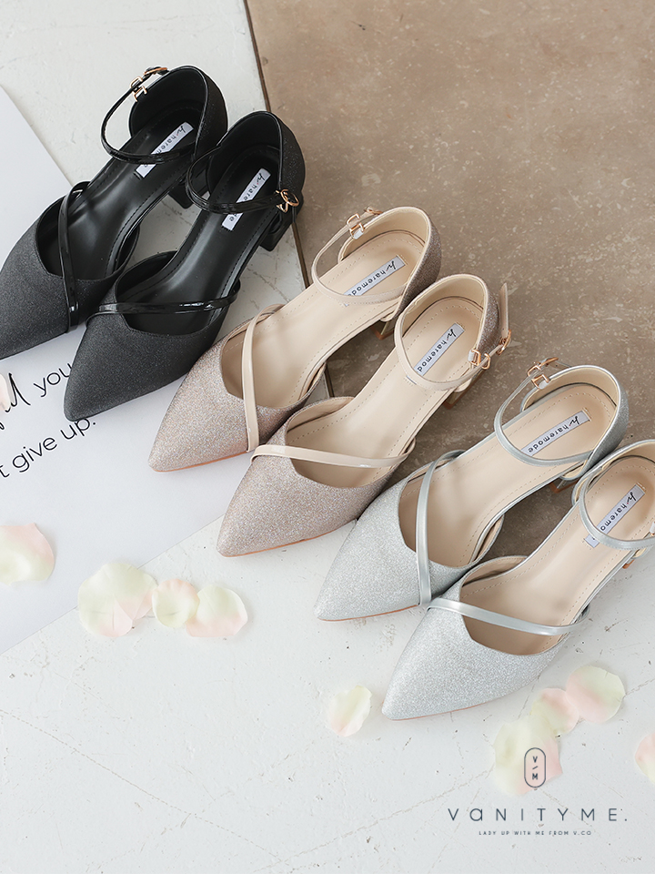 haremode ミラージュ チャンキーヒール パンプス ベージュ・シルバー・ブラック vsh-am-3424