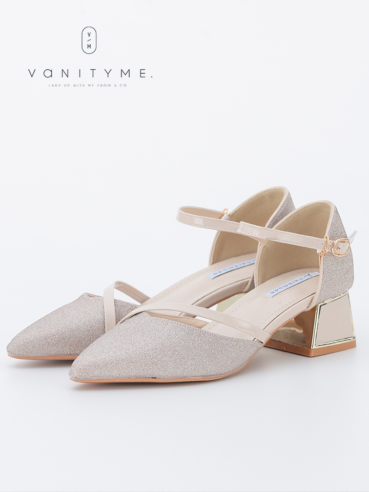 haremode ミラージュ チャンキーヒール パンプス ベージュ・シルバー・ブラック vsh-am-3424