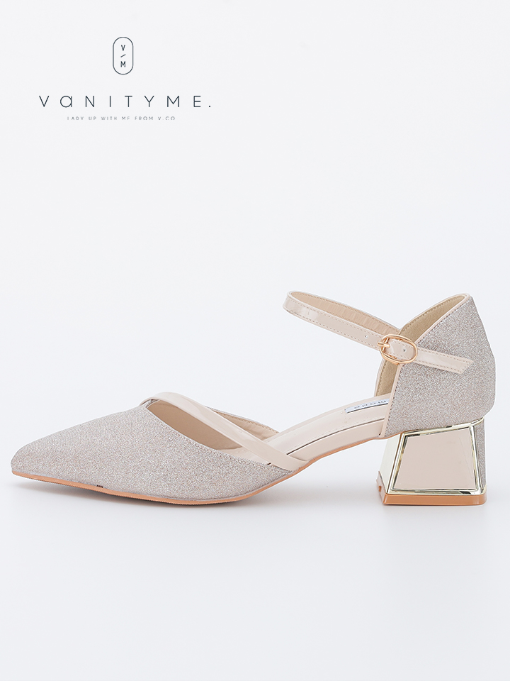 haremode ミラージュ チャンキーヒール パンプス ベージュ・シルバー・ブラック vsh-am-3424
