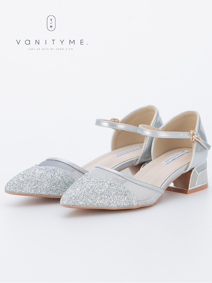 haremode ミラーモザイク グリッターラメ ポインテッドトゥ ヒール パンプス ベージュ・シルバー・ブラック vsh-am-3425