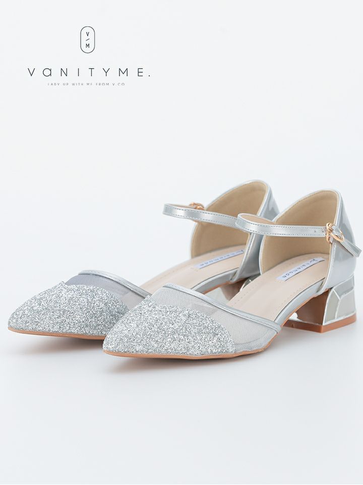 haremode ミラーモザイク グリッターラメ ポインテッドトゥ ヒール パンプス ベージュ・シルバー・ブラック vsh-am-3425