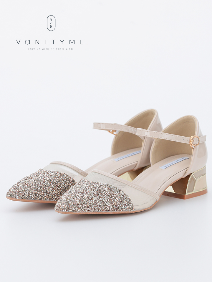 haremode ミラーモザイク グリッターラメ ポインテッドトゥ ヒール パンプス ベージュ・シルバー・ブラック vsh-am-3425