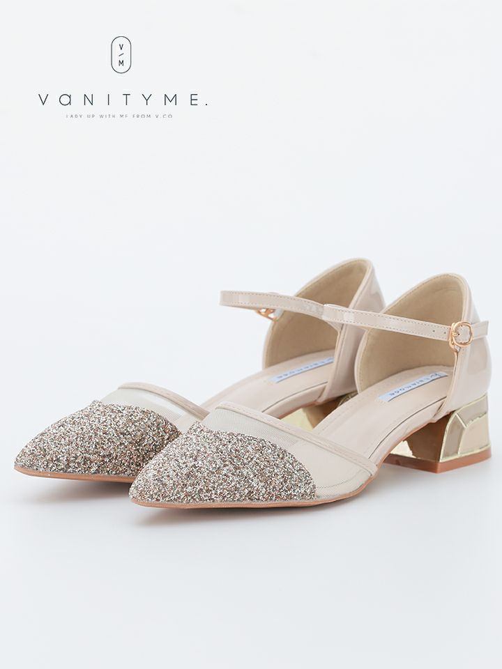 haremode ミラーモザイク グリッターラメ ポインテッドトゥ ヒール パンプス ベージュ・シルバー・ブラック vsh-am-3425
