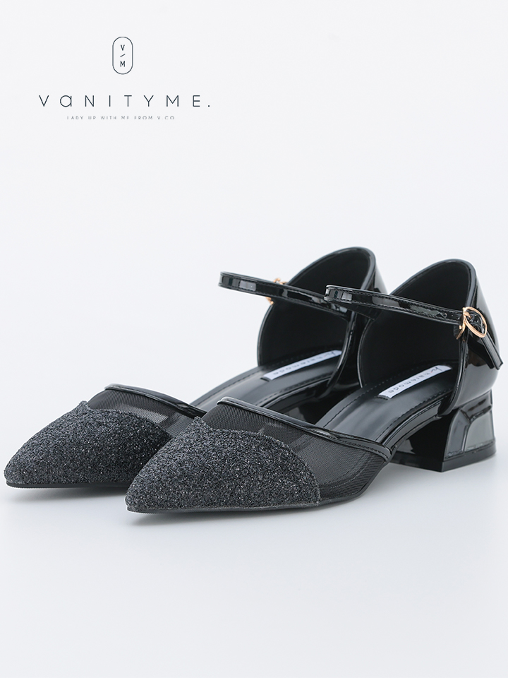 haremode ミラーモザイク グリッターラメ ポインテッドトゥ ヒール パンプス ベージュ・シルバー・ブラック vsh-am-3425