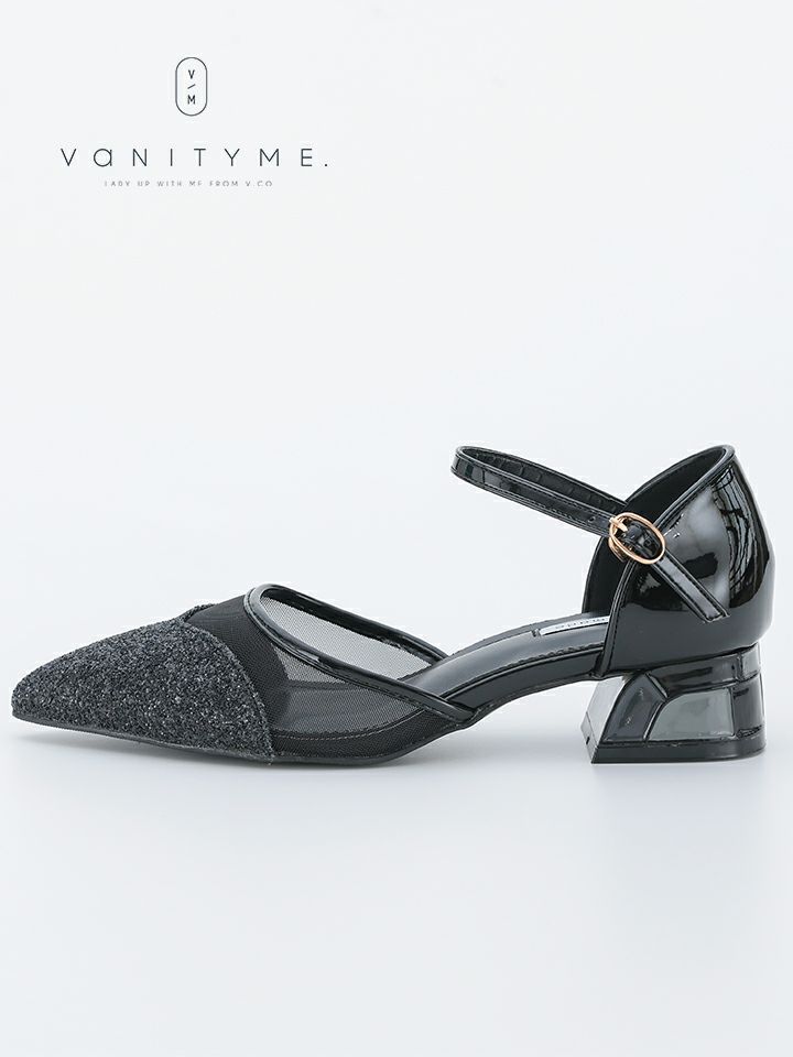 haremode ミラーモザイク グリッターラメ ポインテッドトゥ ヒール パンプス ベージュ・シルバー・ブラック vsh-am-3425