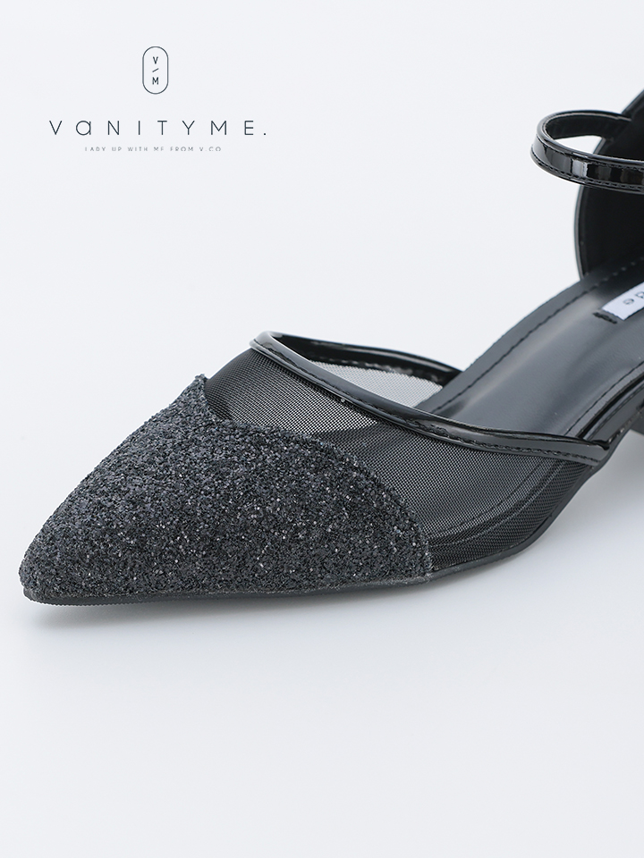 haremode ミラーモザイク グリッターラメ ポインテッドトゥ ヒール パンプス ベージュ・シルバー・ブラック vsh-am-3425