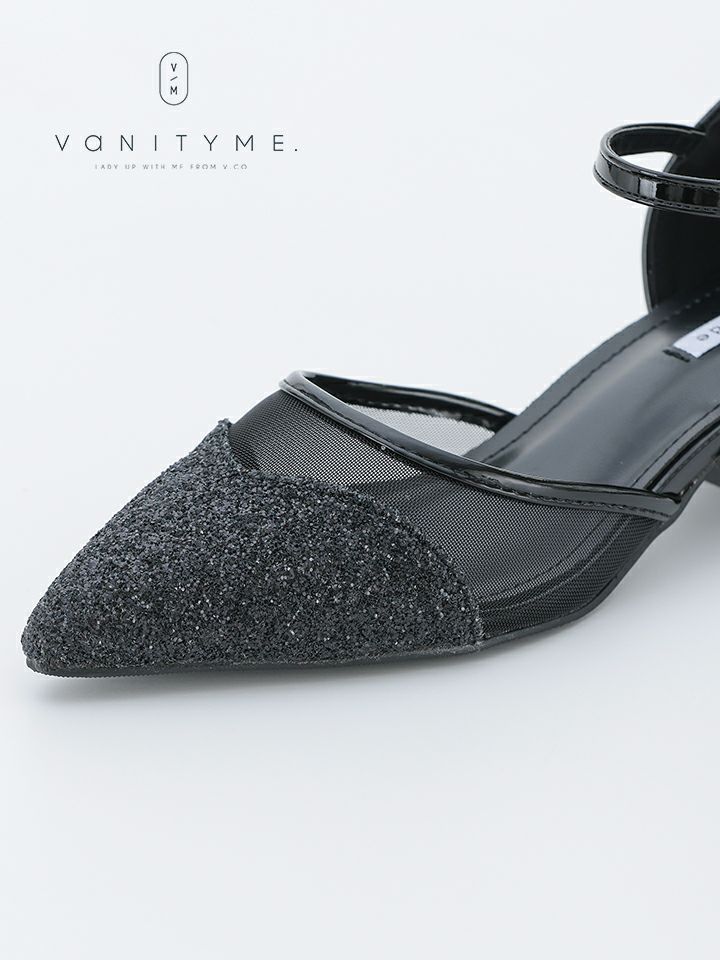 haremode ミラーモザイク グリッターラメ ポインテッドトゥ ヒール パンプス ベージュ・シルバー・ブラック vsh-am-3425