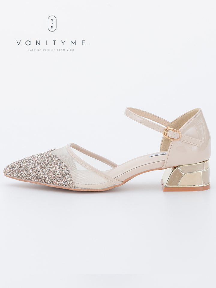 haremode ミラーモザイク グリッターラメ ポインテッドトゥ ヒール パンプス ベージュ・シルバー・ブラック vsh-am-3425