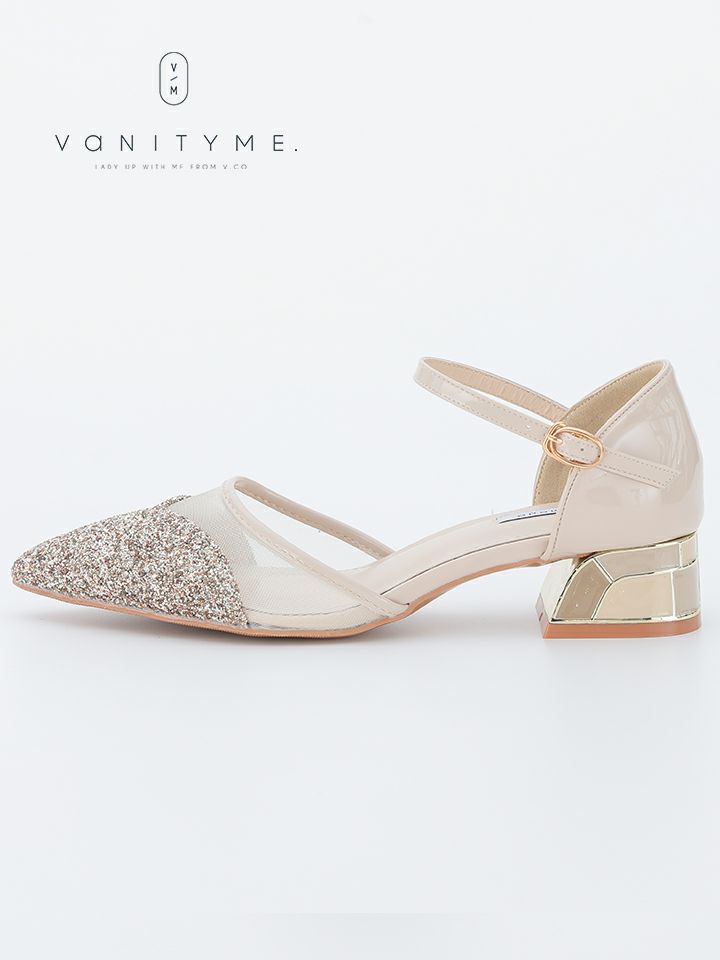 haremode ミラーモザイク グリッターラメ ポインテッドトゥ ヒール パンプス ベージュ・シルバー・ブラック vsh-am-3425