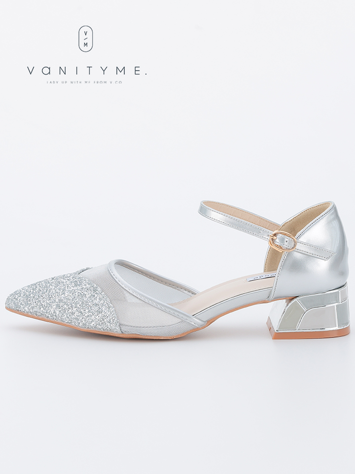 haremode ミラーモザイク グリッターラメ ポインテッドトゥ ヒール パンプス ベージュ・シルバー・ブラック vsh-am-3425