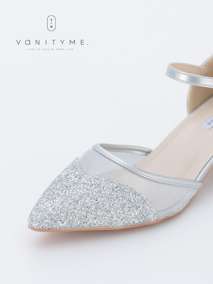 haremode ミラーモザイク グリッターラメ ポインテッドトゥ ヒール パンプス ベージュ・シルバー・ブラック vsh-am-3425