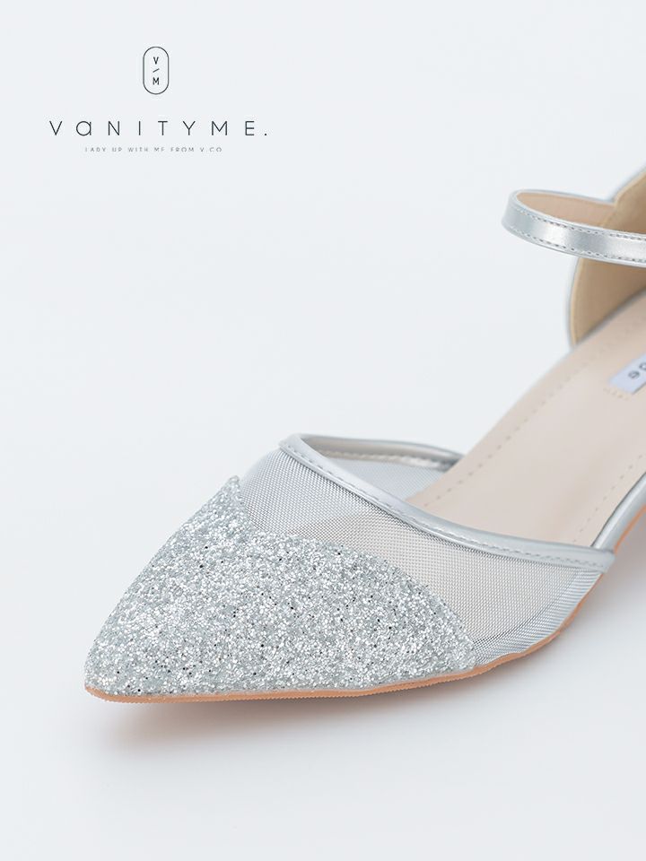 haremode ミラーモザイク グリッターラメ ポインテッドトゥ ヒール パンプス ベージュ・シルバー・ブラック vsh-am-3425