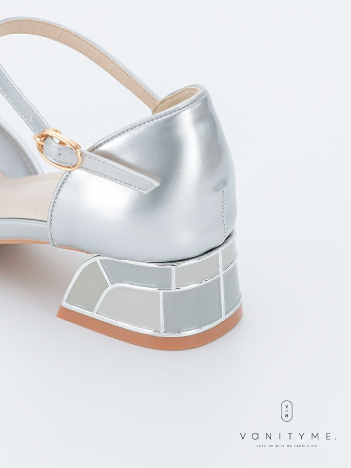 haremode ミラーモザイク グリッターラメ ポインテッドトゥ ヒール パンプス ベージュ・シルバー・ブラック vsh-am-3425