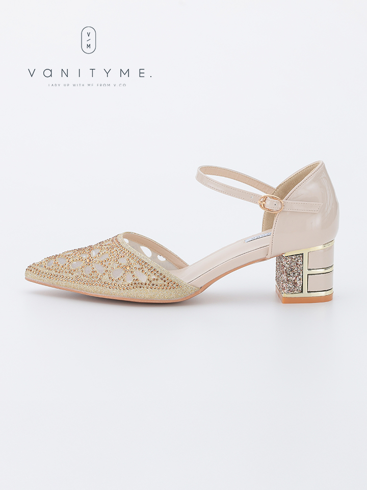 haremode ブリリアントブロッサム グリッターヒール パンプス ベージュ・シルバー・ブラック vsh-am-3426