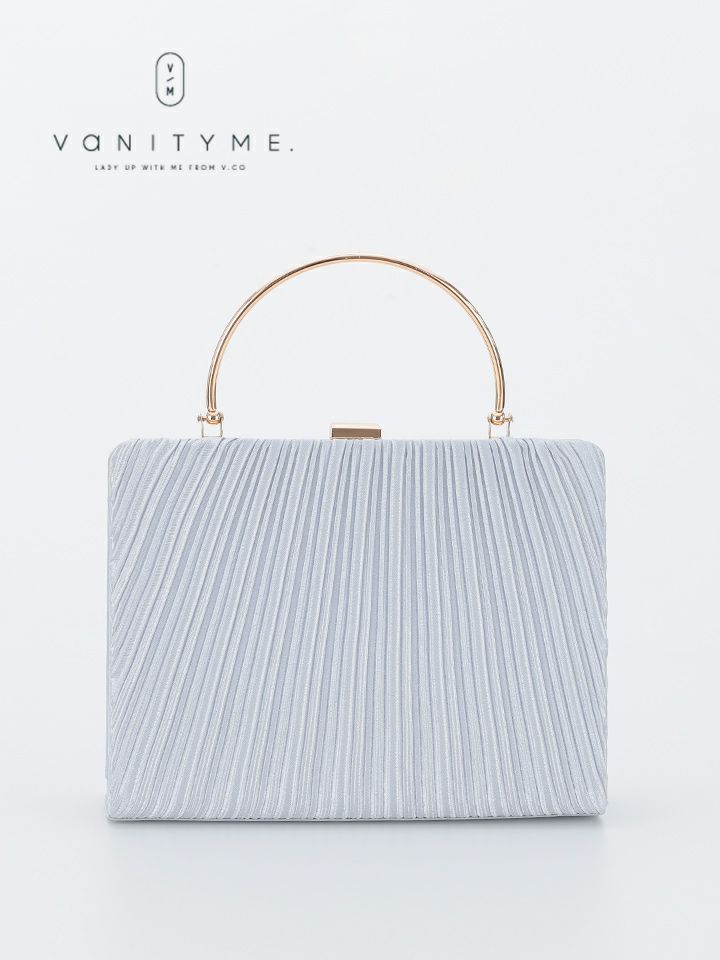 haremode ハレモード フォーマル プリーツ メタルハンド パーティーバッグ ベージュ・シルバー・ブラック vim-am-5073