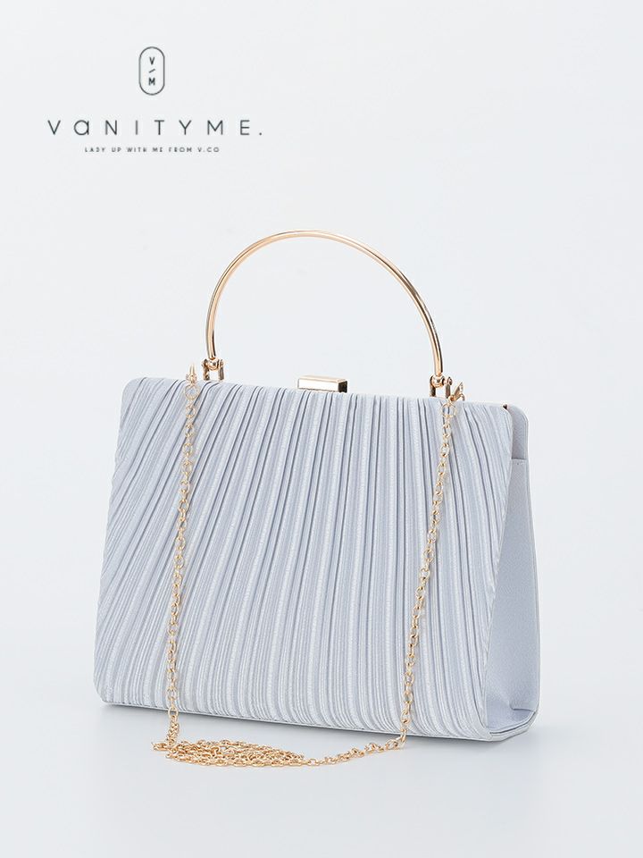 haremode ハレモード フォーマル プリーツ メタルハンド パーティーバッグ ベージュ・シルバー・ブラック vim-am-5073