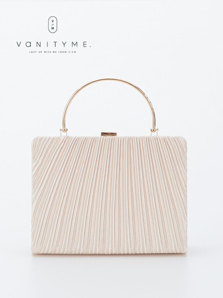 haremode ハレモード フォーマル プリーツ メタルハンド パーティーバッグ ベージュ・シルバー・ブラック vim-am-5073