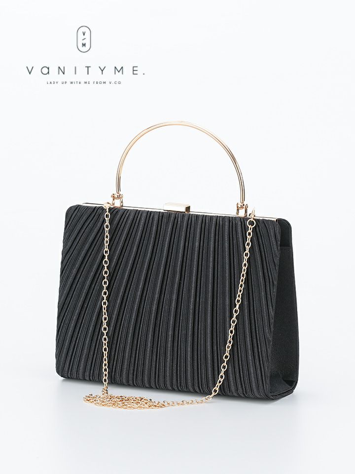 haremode ハレモード フォーマル プリーツ メタルハンド パーティーバッグ ベージュ・シルバー・ブラック vim-am-5073