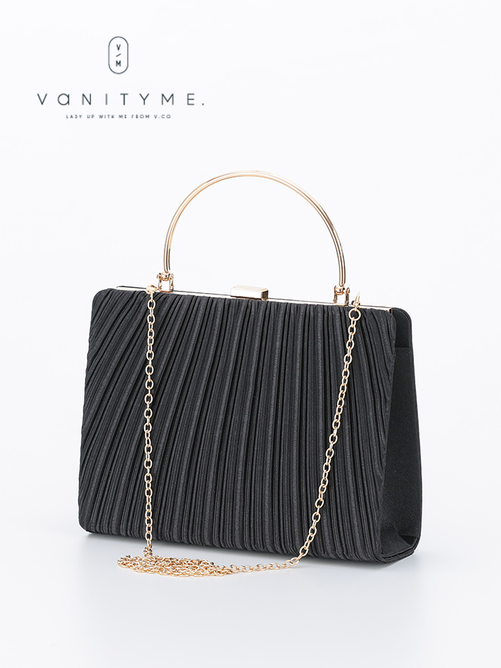 haremode ハレモード フォーマル プリーツ メタルハンド パーティーバッグ ベージュ・シルバー・ブラック vim-am-5073