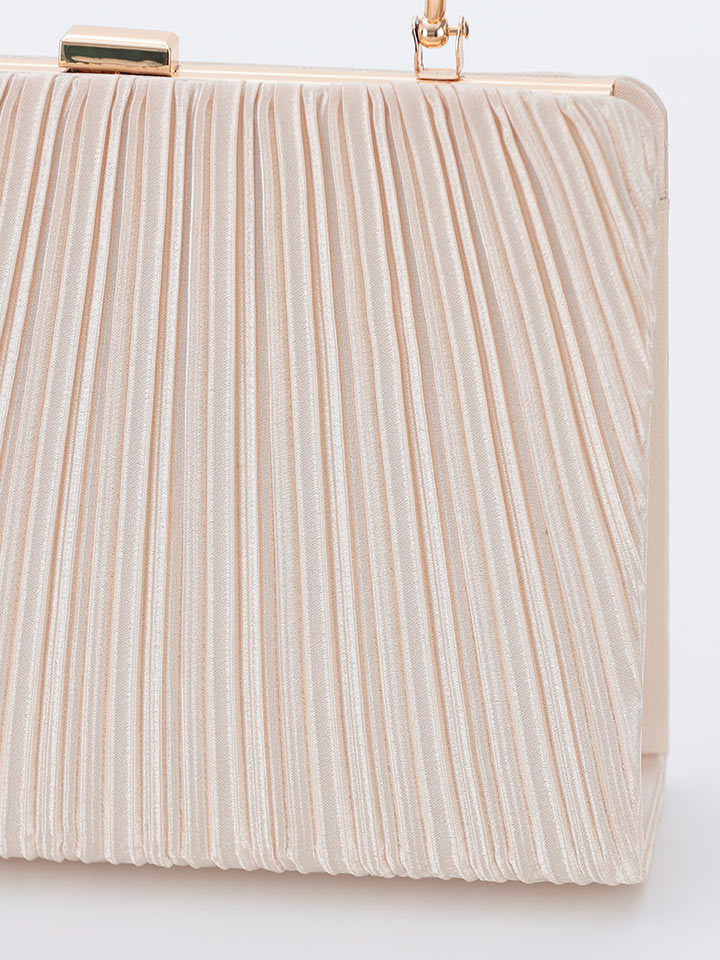 haremode ハレモード フォーマル プリーツ メタルハンド パーティーバッグ ベージュ・シルバー・ブラック vim-am-5073